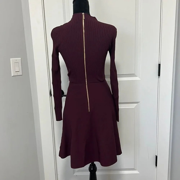 TED BAKER Women Knit A-line Dress Mock Collar Long Sleeve Fit Mini Dress size 1 - Picture 4 of 9